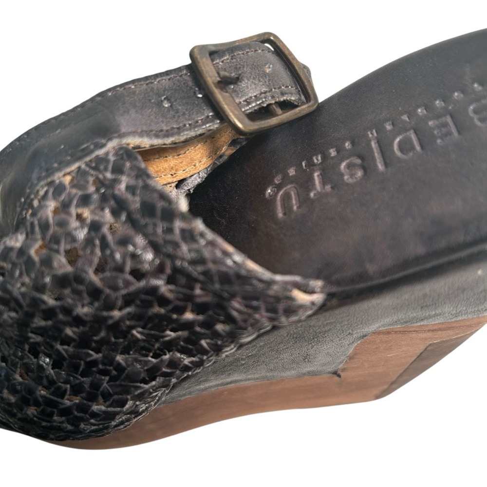 Bed Stu Petra Black Weaved Leather Distressed Wedge Sandal Size 7 Boho Chunky - Picture 11 of 12